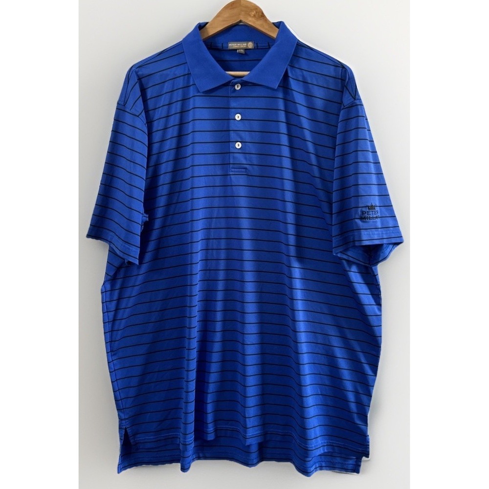 Mens Peter Millar Summer Comfort Golf Polo Shirt Blue Striped Performance Sz XXL